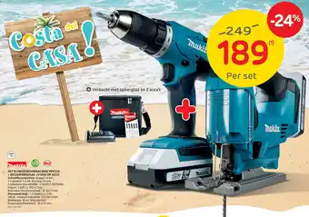 Brico Set schroefboormachine hp457d + decoupeerzaag jv183d op accunn aanbieding