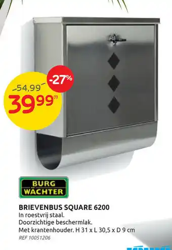 Brievenbus sqaure 6200 H 31 x L 30,5 x D 9 cm