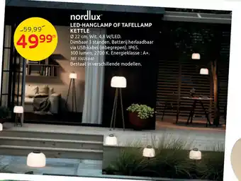 Brico Nordlux led-hanglamp of tafellamp kettle 22 cm aanbieding