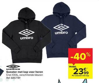 Hyper Carrefour Umbro sweater met kap voor heren aanbieding