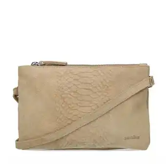 Sacha taupe suède schoudertas met crocoprint