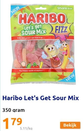 Action Haribo Let's Get Sour Mix 350gram aanbieding