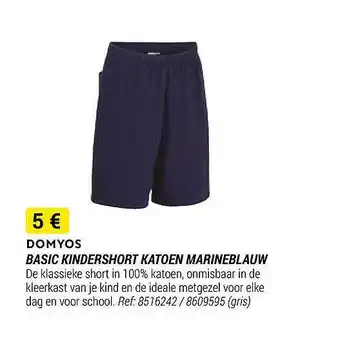 Domyos basic kindershort katoen marineblauw