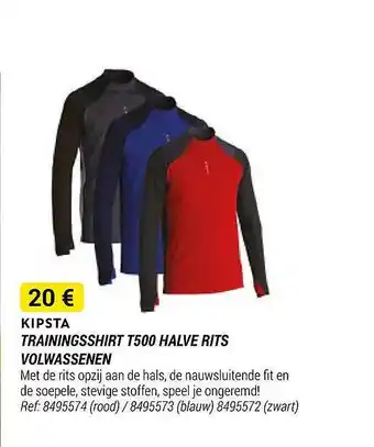 Decathlon Kipsta trainingsshirt t500 halve rits volwassenen aanbieding