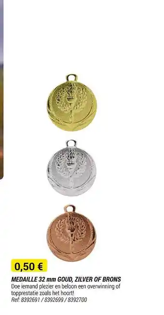 Decathlon Medaille 32 mm goud zilver of brons aanbieding