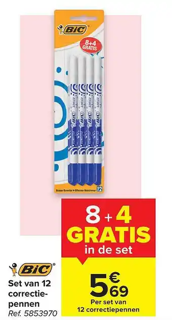 Hyper Carrefour Set van 12 correctie-pennen 8+4 gratis aanbieding