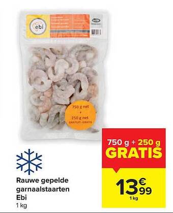 Rauwe gepelde garnaalstaarten ebi