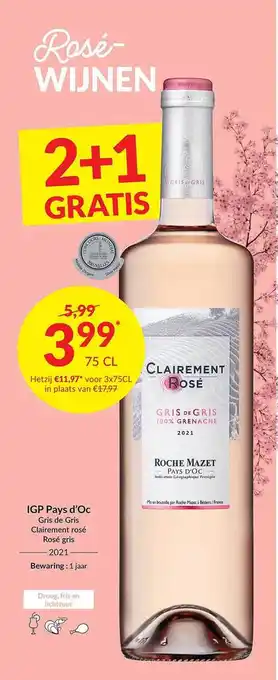 Intermarché Igp pays d'oc gris de gris clairement rosé rosé gris 2021 2+1 gratis aanbieding