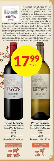 Intermarché Pessac-léognan le colombier de brown second vin du château brown rood 2019 pessac-léognan le colombier de brown second vin du aanbieding