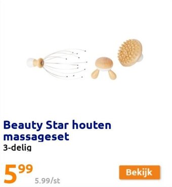 Action Beauty Star Houten Massageset 3 Delig aanbieding