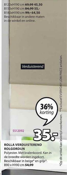 Jysk Rolla Verduisterend Rolgordijn aanbieding