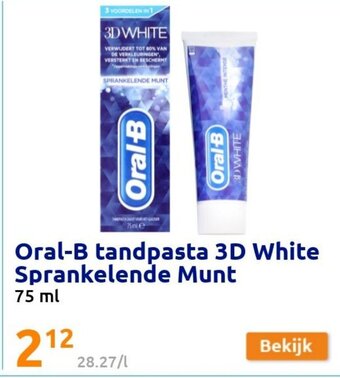 Action Oral-B Tandpasta 3D White Sprankelende Munt 75ml aanbieding