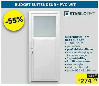 Zelfbouwmarkt Stabilotec Buitendeur - 1-3 Glas Budget aanbieding