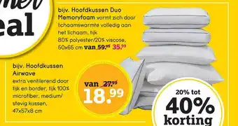 Leen Bakker Bijv. Hoofdkussen Duo Memoryfoam En Bijv. Hoofdkussen Airwave aanbieding