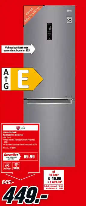 MediaMarkt LG GBB61DSHMN Koelkast met diepvries aanbieding