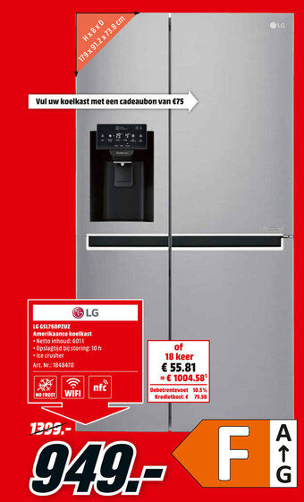 MediaMarkt LG GSL760PZUZ Amerikaanse koelkast aanbieding