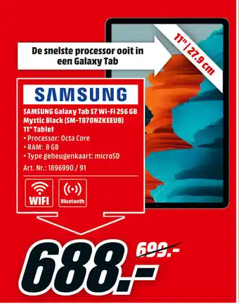 MediaMarkt Samsung Galaxy Tab S7 Wi-Fi 256 GB Mystic Black (SM-T870NZKEEUB) 11" Tablet aanbieding