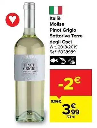Carrefour Italië molise pinot grigio sottoriva terre degli osci wit aanbieding