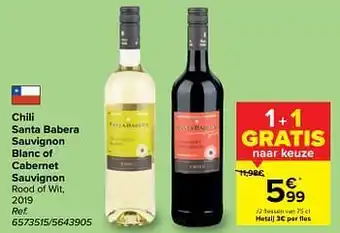 Carrefour Market Chili santa babera sauvignon blanc of cabernet sauvignon rood of wit aanbieding