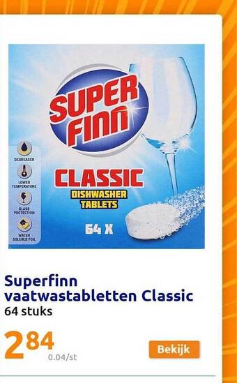 Action Superfinn vaatwastabletten classic 64 stuks aanbieding