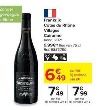 Carrefour Frankrijk côtes du rhône villages cairanne rood 2021 aanbieding