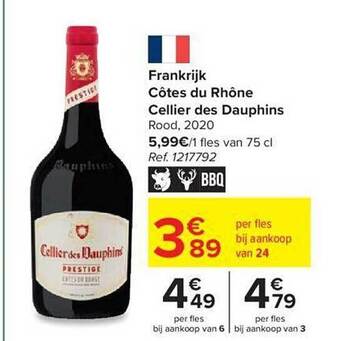 Carrefour Frankrijk côtes du rhône cellier des dauphins rood 2020 aanbieding