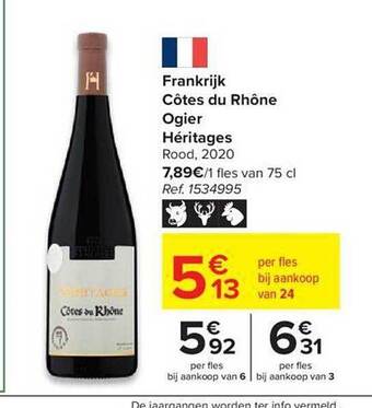 Carrefour Frankrijk côtes du rhône ogier héritages rood 2020 aanbieding