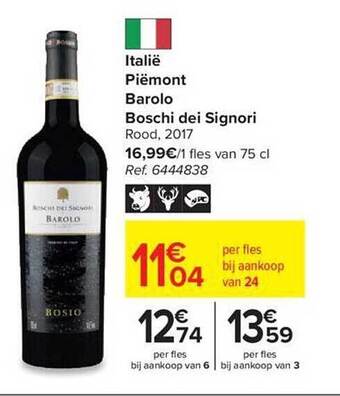 Carrefour Italië piëmont barolo boschi dei signori rood 2017 aanbieding