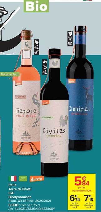 Carrefour Italië terre di chieti igp biodynamisch rood wit of rosé 2020 2021 aanbieding