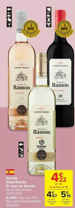 Carrefour Spanje rioja rueda el viaje de ramón rood wit of rosé 2020 2021 aanbieding