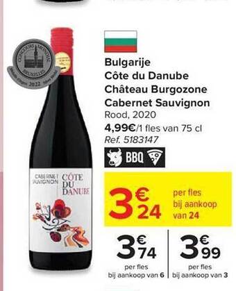 Carrefour Bulgarije côte du danube château burgozone cabernet sauvignon rood 2020 aanbieding