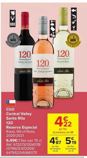 Carrefour Chili central valley santa rita 120 reserva especial rood wit of rosé 2020 2021 aanbieding