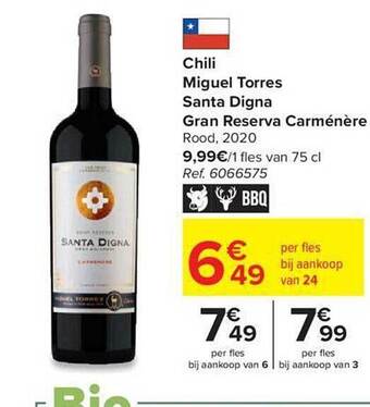 Carrefour Chili miguel torres santa digna gran reserva carménère rood 2020 aanbieding