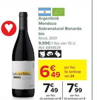 Carrefour Argentinië mendoza sobrenatural bonarda bio rood 2021 aanbieding