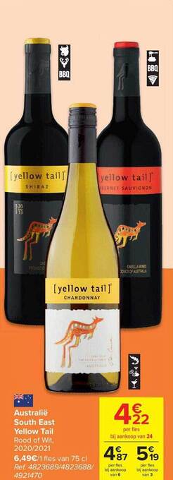 Carrefour Australië south east yellow tail rood of wit 2020 2021 aanbieding