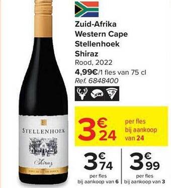 Carrefour Zuid-afrika western cape stellenhoek shiraz rood 2022 aanbieding