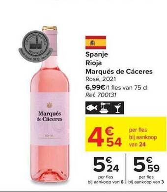Carrefour Spanje rioja marqués de cáceres rosé 2021 aanbieding