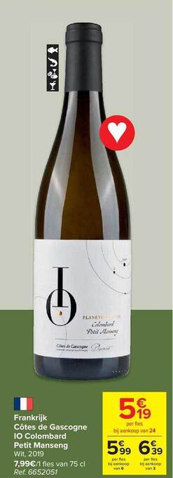 Frankrijk côtes de gascogne io colombard petit manseng wit 2019