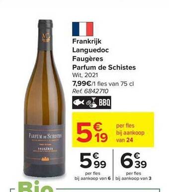 Carrefour Frankrijk languedoc faugères parfum de schistes wit 2021 aanbieding