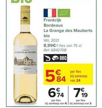 Carrefour Frankrijk bordeaux la grange des mauberts bio wit 2021 aanbieding