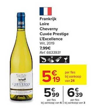 Carrefour Frankrijk loire cheverny cuvée prestige l'excellence wit 2019 aanbieding