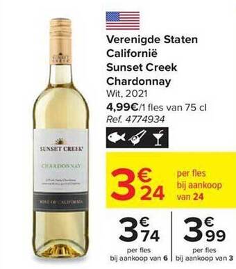 Carrefour Verenigde staten californië sunset creek chardonnay wit 2021 aanbieding