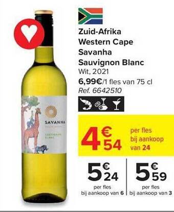Carrefour Zuid-afrika western cape savanha sauvignon blanc wit 2021 aanbieding