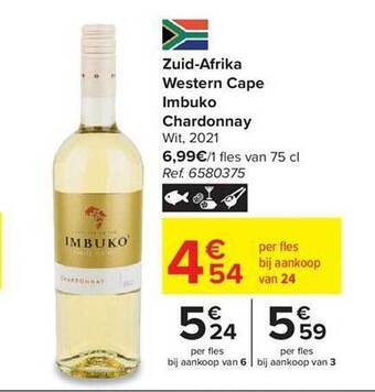 Carrefour Zuid-afrika western cape imbuko chardonnay wit 2021 aanbieding