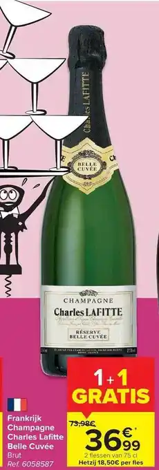 Carrefour Frankrijk champagne charles lafitte belle cuvée brut 1+1 gratis aanbieding
