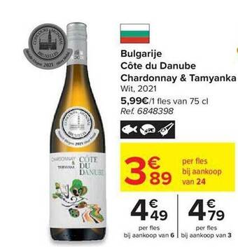 Carrefour Bulgarije côte du danube chardonnay & tamyanka wit 2021 aanbieding