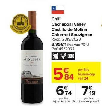Carrefour Chili cachapoal valley castillo de molina cabernet sauvignon rood 2019 2020 aanbieding