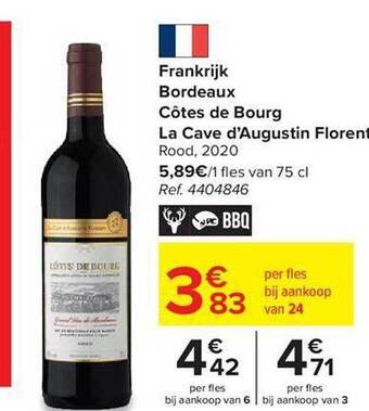 Carrefour Frankrijk bordeaux côtes de bourg la cave d'augustin florent rood 2020 aanbieding