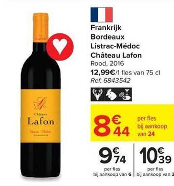 Carrefour Frankrijk bordeaux listrac-médoc château lafon rood 2016 aanbieding