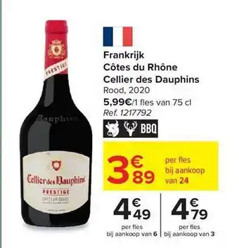 Carrefour Market Frankrijk côtes du rhône cellier des dauphins rood 2020 aanbieding
